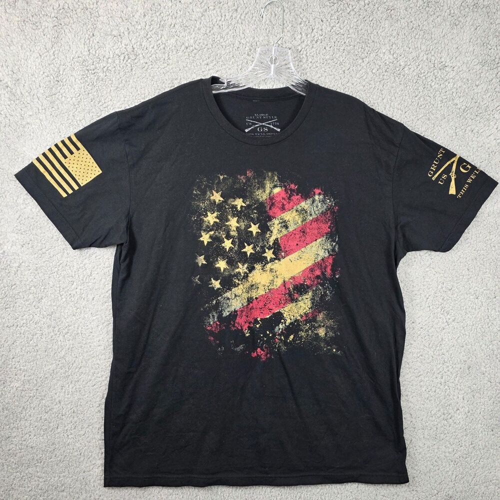 Grunt Style T-shirt Black American Flag Military Patriotic USA Size XL